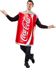 a man in a coca cola can costume