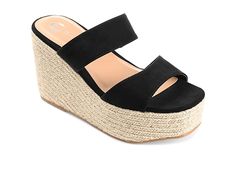 Journee Collection Ilyana - Women's Sandals : Black : Step up the style of any outfit with the Journee Colletion Ilyana wedges. Slide on style with multiple straps. Open toe design. Leather uppers and linings. Round toe silhouette. Tru Comfort Foam insoles. Wedge silhouette heels. Man-made outsoles. Imported. Measurements: Heel Height: 4 in Platform Height: 2 in Product measurements were taken using size 6, width M. Please note that measurements may vary by size. Weight of footwear is based on a Foam Sandals, Heeled Espadrilles, Fashion Shoes Sandals, Summer Soft, Espadrilles Platform, Womens Sandals Wedges, Buckle Shoes, Espadrille Sandals, Round Toe Heels