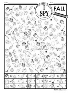 the i spy fall worksheet is shown in black and white