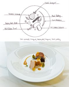 a plate with some food on it and an image of the inside of someone's body