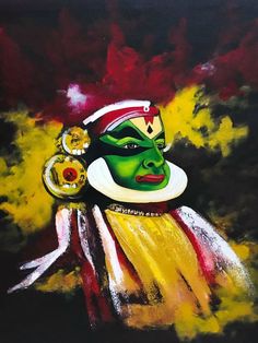 a painting of a woman with green face paint on it's face and headdress