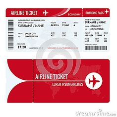 an airline ticket with red and white stripes