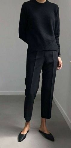 Minimalist Moda, Black Pullover Sweater, 가을 패션, Work Fashion