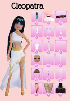 an image of a doll with clothes and accessories on it's chest, in front of a pink background