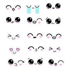 an image of different faces drawn in the style of cartoon eyes and nose shapes on a white background