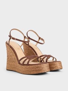 Brown Leather Strappy Espadrille Wedges | CHARLES & KEITH Brown Wedge Heels, Online Shopping Shoes, Brown Wedges, Quick Outfits, Shop Shoes, Charles Keith, Shoes Shop, Leather Wedges, Espadrilles Wedges