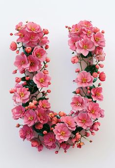 the letter u is made up of pink flowers