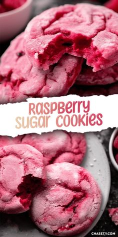 raspberry sugar cookies on a white plate