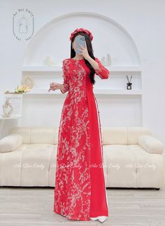 🌻Material: Double layers Tơ xước/silk - Stretchy level : 0/10 🌻 The measurement of this ao dai (long dress) is in Vietnamese size (American size tends to be bigger for the same size). Please LOOK AT THE SIZE CHART CAREFULLY BEFORE ORDERING. There might have some chalk writings on the fabric due to making process. These marks can be washed away easily. 🌻🌻No returns or exchanges Buyer can contact seller about any issues with an order. 🌸 Follow us Facebook/aodaiemily www.aodaiemily.com 💜 Than Red Ao Dai For Ceremony, Traditional Floor-length Ao Dai For Evening, Festive Fitted Red Ao Dai, Festive Red Fitted Ao Dai, Red Cheongsam For Spring Festivals, Red Long Cheongsam For Spring, Red Cheongsam For Spring Festive Occasion, Traditional Fitted Floor-length Ao Dai, Red Spring Wedding Cheongsam