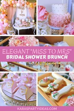 a collage of photos with pink and yellow decorations on it, including cake, cookies, flowers, and other items