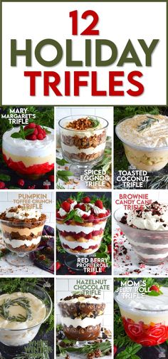 twelve holiday trifles with text overlay