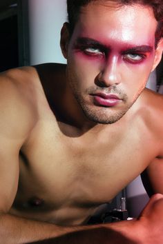 The Red Ranger Hades Makeup Men, Mens Vampire Makeup, Elves Makeup, Masculine Makeup, Cranberry Makeup, Pokemon Makeup, Maroon Makeup, Theater Makeup