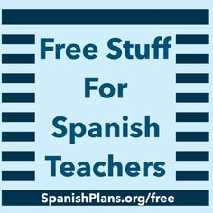 the free stuff for spanish teachers is on display in this blue and white poster with black stripes