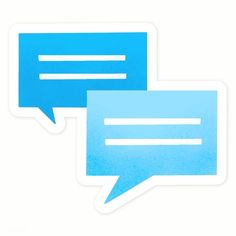 two blue speech bubbles with white background