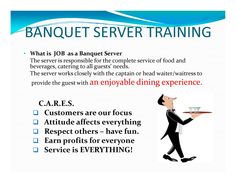 banquet server serving food on a platter with the words banquet server written below it