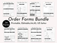 order forms bundle for printable, editable, and us lettered orders in black and white