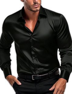 Formal Long Sleeve Solid Color Shirt, Solid Color Slim Fit Shirt With Casual Collar, Solid Color Long Sleeve Formal Shirt, Black V-neck Shirt With Buttons, Solid Slim Fit Business Shirt, Black Long Sleeve Shirt With Button Closure, Black Shirt With Button Closure And Casual Collar, Solid Slim Fit Shirt For Business, Black Slim Fit Top For Semi-formal Occasions