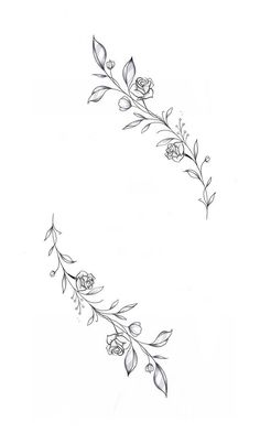 a drawing of flowers and leaves on a white background