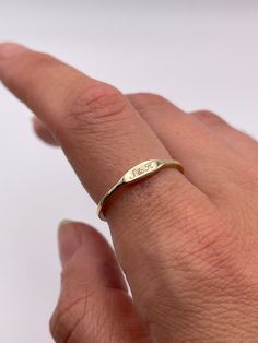 Gold Signet Ring 10k Solid Gold Custom Initial Ring Gold - Etsy Gold Meaningful Engraved Promise Ring, Meaningful Gold Engraved Promise Ring, Gold Engraved Promise Ring With Meaningful Style, 14k Gold Initial Ring With Engraving Option For Promise, Minimalist Engraved Promise Ring Stamped 14k, Initial Ring Gold, Moh Gift, Custom Gold Rings, Engraved Promise Rings