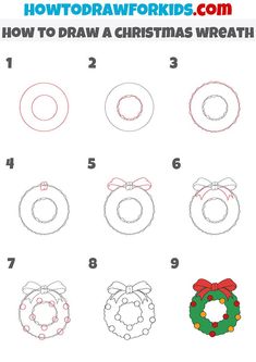 Christmas doodles Wreath Doodle Christmas, How To Draw Holiday Stuff, How To Draw A Christmas Ornament, How To Draw A Wreath Step By Step, Cute Easy Christmas Doodles, How To Draw Ornaments Step By Step, Drawing A Wreath, Simple Christmas Designs To Draw, Christmas Wreath Tattoo