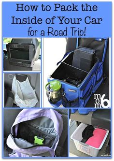 the inside of your car for a road trip is shown with pictures and text that says, how to pack the inside of your car for a road trip