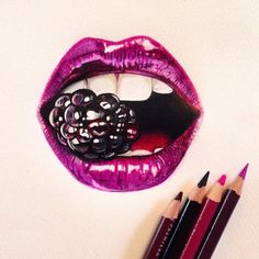 a drawing of a woman's mouth with lipstick and eyeliners on it