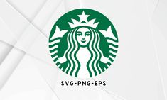 the starbucks logo on top of a white background with green and white triangles around it