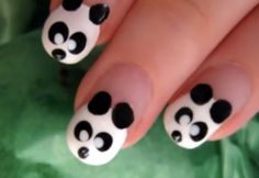 panda nail art Panda Bear Nails, Panda Nail Art, Kids Nail Designs, Beautiful Nail Polish, Unghie Nail Art, Animal Nail Art, Funky Nail Art, Bears Nails, Nagel Tips