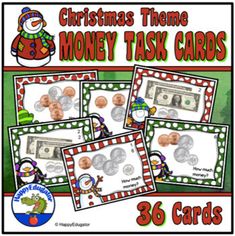 christmas themed money task cards for kids