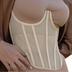 Size Large Beige Sleeveless Corset With Built-in Bra, Sheer Sleeveless Corset, Fitted Mesh Corset For Summer, Partially Lined Underbust Corset, Summer Bandage Underbust Corset, Summer Underbust Bandage Corset, Beige Fitted Corset With Built-in Bra, Beige Corset With Built-in Bra For Summer, Summer Beige Corset With Built-in Bra