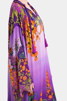 Long Kaftan Dress Length - 58" - 60" from the Shoulder Model's stats for sizing: - Height: 5'9" - Bust: 35" - Waist: 24" - Hips: 34.5" Model is wearing one size ( 2-12) Embellishments included in this style Fiber Content: 100% Viscose Care: Gentle hand wash only Brand - Shahida Parides Please note: Available Check Out - Ships out same-day or 2-3 working days. Luxury Hand Embellished Purple Dresses, Luxury One-shoulder Women's Kaftan, Luxury Multicolor Georgette Kaftan, Luxury Long Purple Kaftan, Caftan Dresses, Long Caftan Dress, Long Kaftan Dress, Long Kaftan, Caftan Dress