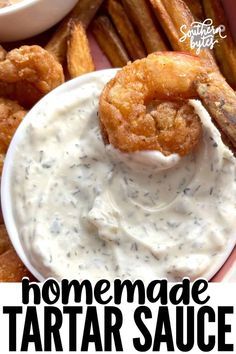 homemade tartar sauce in a bowl with onion rings