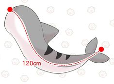 a drawing of a shark with red dots on it's tail and the width