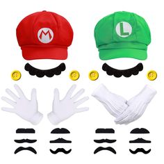 iZoeL Costume Super Mario Luigi Incluso 2X Cappello 4X Guanti... - Ilgrandebazar Mario And Luigi Hats, Mario Cap, Luigi Hat, Mario Und Luigi, Super Mario Luigi, Luigi Costume, Mario Hat, Mario Costume, Mario Y Luigi