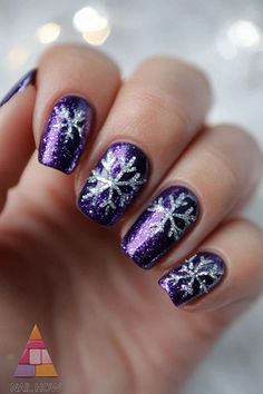 Winter Nail Designs You Need to Try: Fresh, Frosty, and Fabulous! 49 Purple Nails For Christmas, January Nail Art Ideas, January Nail Designs 2025, Purple And Silver Nails Designs, Christmas Nails Design Ideas, Valentine Nail Art Designs Unique, Purple Xmas Nails, Cute New Years Nails Short, Purple Snowflake Nails