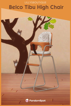 an image of a child's high chair in front of a tree