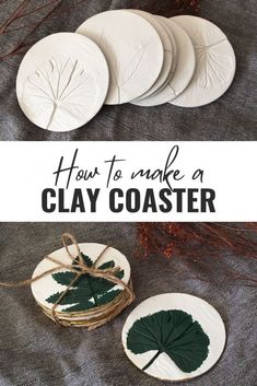 how to make clay coasters with leaves and twine on the table for decoration