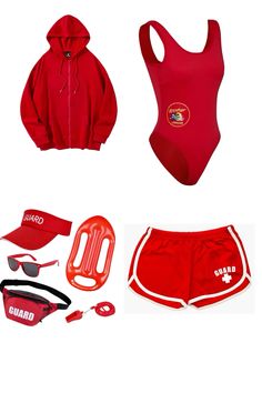 Red body suit with shorts, hoodie, and lifeguard accessories! Lifeguard Outfit, Lifeguard Costume, Suit With Shorts, Last Minute Halloween Costume, Last Minute Halloween, Last Minute Halloween Costumes, Body Suit With Shorts, Baywatch, Body Suit