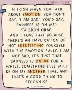 a piece of paper with the words i'm irish when you talk about emotion, you