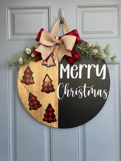 Christmas Tree Buffalo Plaid Door Hanger - Willow Love Bug Designs Buffalo Plaid Door Hanger, Plaid Door Hanger, Christmas Tree Buffalo Plaid, Christmas Door Wreaths, Christmas Door Hanger, Buffalo Plaid Christmas, Winter Home Decor, Jute Rope, Wood Rounds