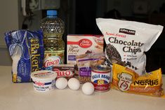 an assortment of ingredients are displayed on a counter