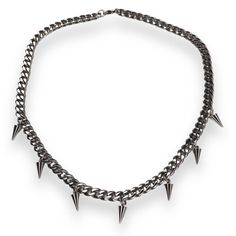 Unleash your edgy side with the Fallon Spike Necklace, a bold statement piece that fuses elegance with attitude. Featuring tiny spikes artfully arranged on a sleek, tarnish-resistant stainless steel curb chain, this necklace is perfect for adding a rebellious flair to any outfit. Designed to last, the durable construction ensures it remains a staple in your collection. Whether you're dressing up or down, the Fallon Spike Necklace delivers the perfect blend of sophistication and edge, making it an essential accessory for the modern trendsetter. Stainless steel, tarnish resistant and water proof. Wipe clean with soft cloth. Halo Jewelry, Necklace White Gold, Spike Necklace, August Birthstone Jewelry, July Birthstone Jewelry, Necklace White, Jewelry Ring Box, Men's Jewelry Rings, Pearl Jewellery Earrings