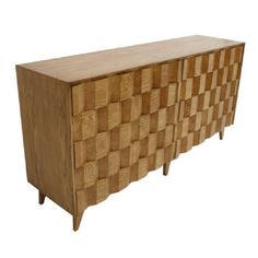 the sideboard is made out of wood and has an unusual pattern on it's sides