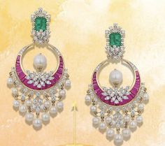 Diamond Chandbali Earrings, Diamond Buttalu, Islam Images, Bridal Jewelry Sets Brides, Emerald Diamond Earrings