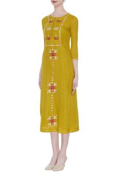 Shop for Desert Shine by Sulochana Jangir Yellow Hand Embroidered Midi Dress for Women Online at Aza Fashions Festive Embellished Knee-length Midi Dress, Festive Embellished Midi Dress, Fitted Embellished Straight Kurta Dress, Traditional Festive Midi Dress For Party, Festive Yellow Dresses With Floral Embroidery, Yellow Embroidered Straight Kurta Dress, Yellow Straight Kurta Dress With Floral Embroidery, Fitted Yellow Dress With Resham Embroidery, Yellow Fitted Dress With Resham Embroidery