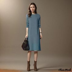 Olivia Mark - Versatile High-Neck Knit Sweater Dress with Loose Fit and Long Length Navy Knit Dress, Fitted Knit Dress, Knitted Sweater Dress, Turtleneck Midi Dress, Woolen Dresses, Winter Wardrobe Essentials, Long Knit Sweater, Long Knitted Dress, Fitted Turtleneck