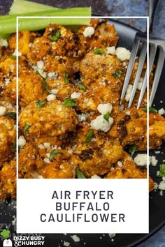 an air fryer buffalo cauliflower is served with celery