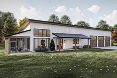 this is an artist's rendering of a modern farmhouse style home with two car garages