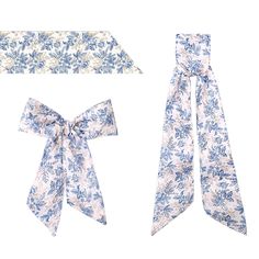 two ties, one with blue and white flowers on the front and one with light blue florals on the back