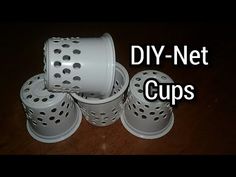 four white cups stacked on top of each other with the words diy - net cups above them